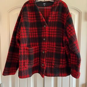 Lee Women's Black and Red Plaid Teddy Jacket